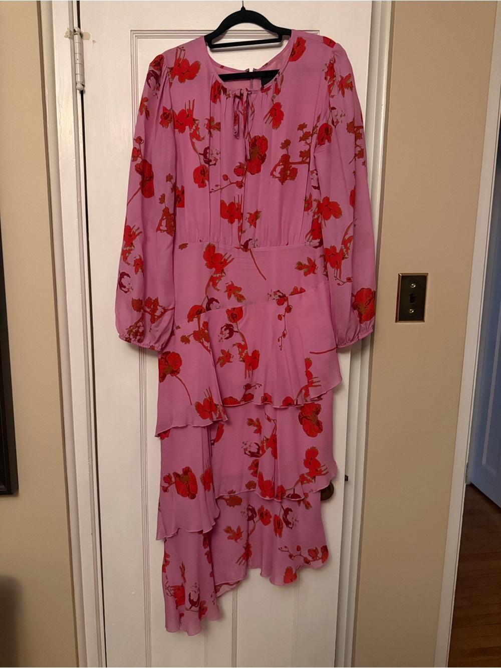 Cynthia Rowley Pink Maxi Dress with Red Floral Print